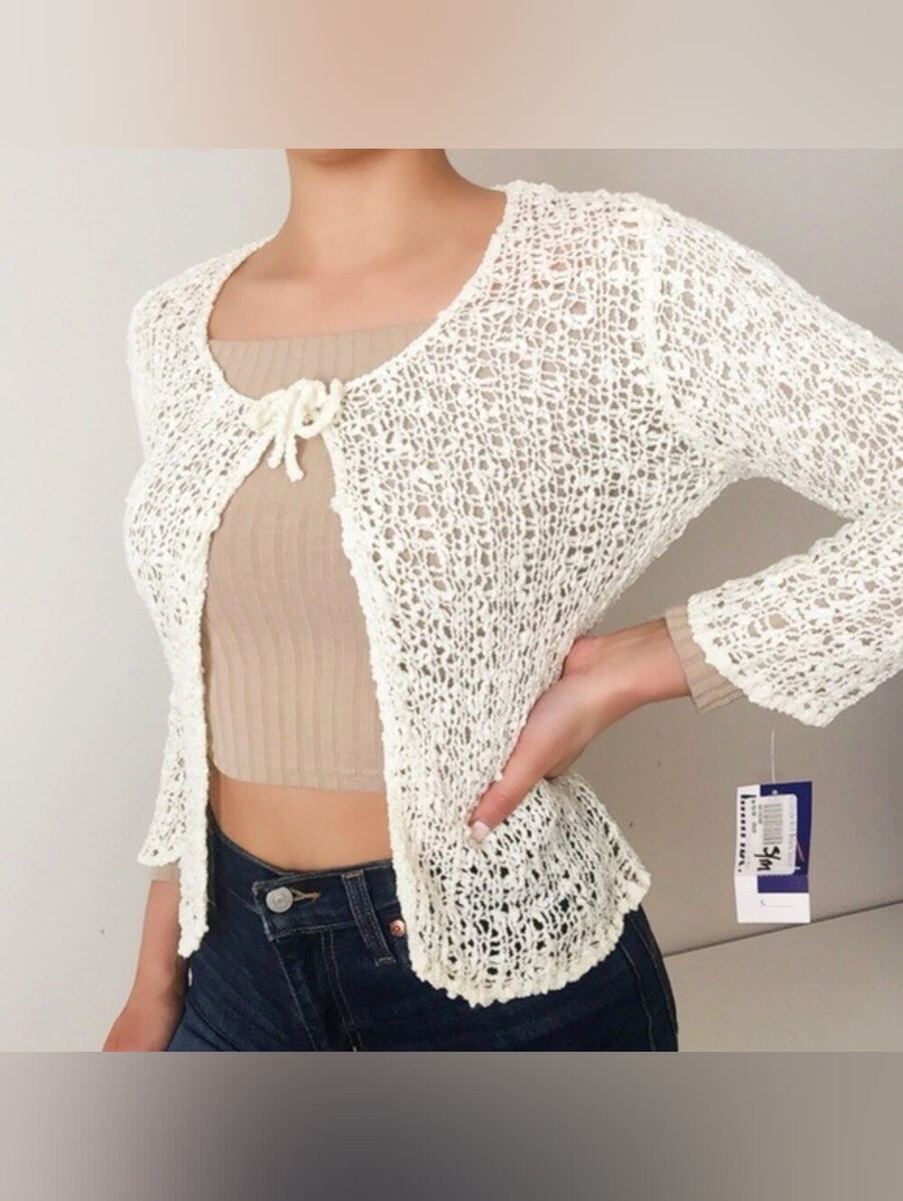 BNWT - Hilltribe - (Size S) Women's Ivory White Knit Bolero Sweater Cardigan